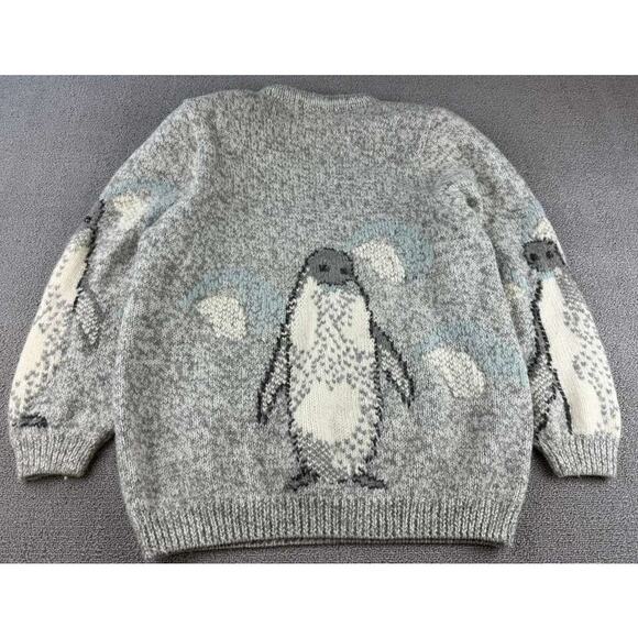 Vintage Roberta Frost Sweater Women S Gray 100% Virgin Wool Hand Knitted Penguin - Picture 2 of 8